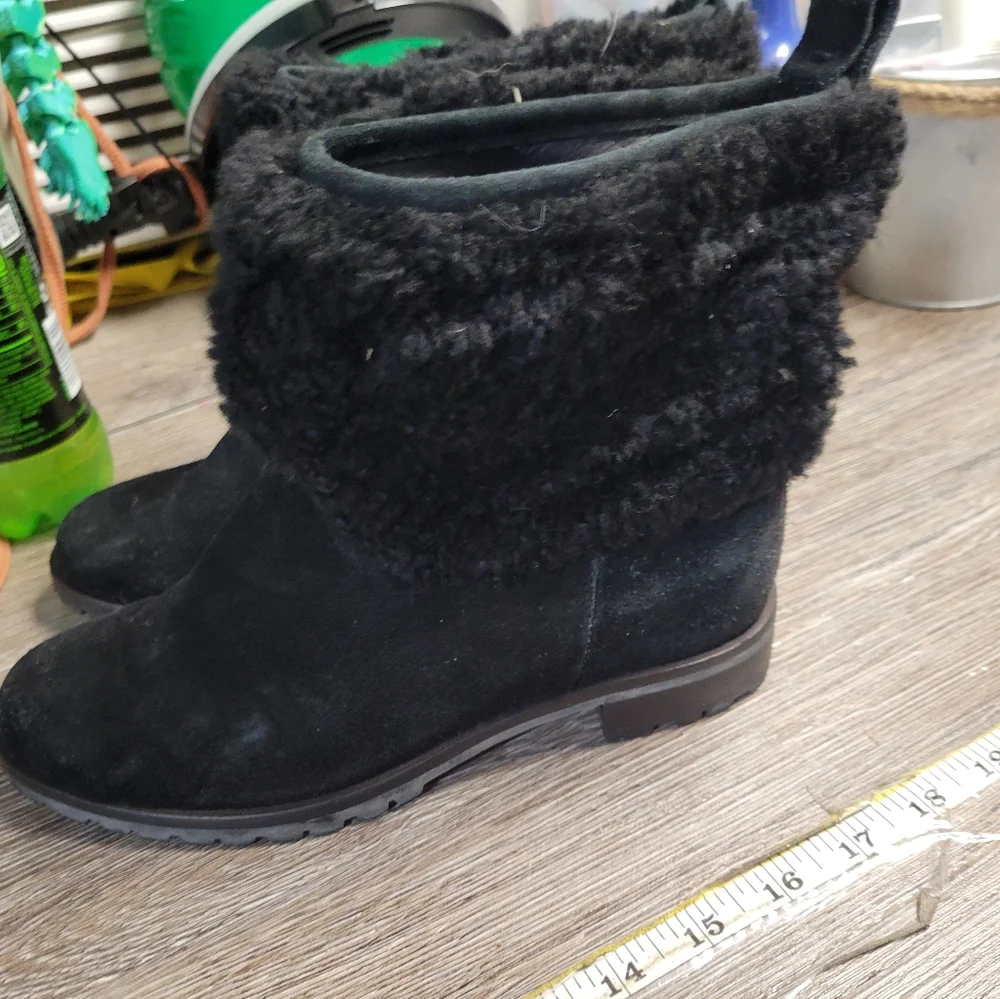 Kate Spade Black Leather & Faux Fur‎ Heeled Boots Women's Size 7.5